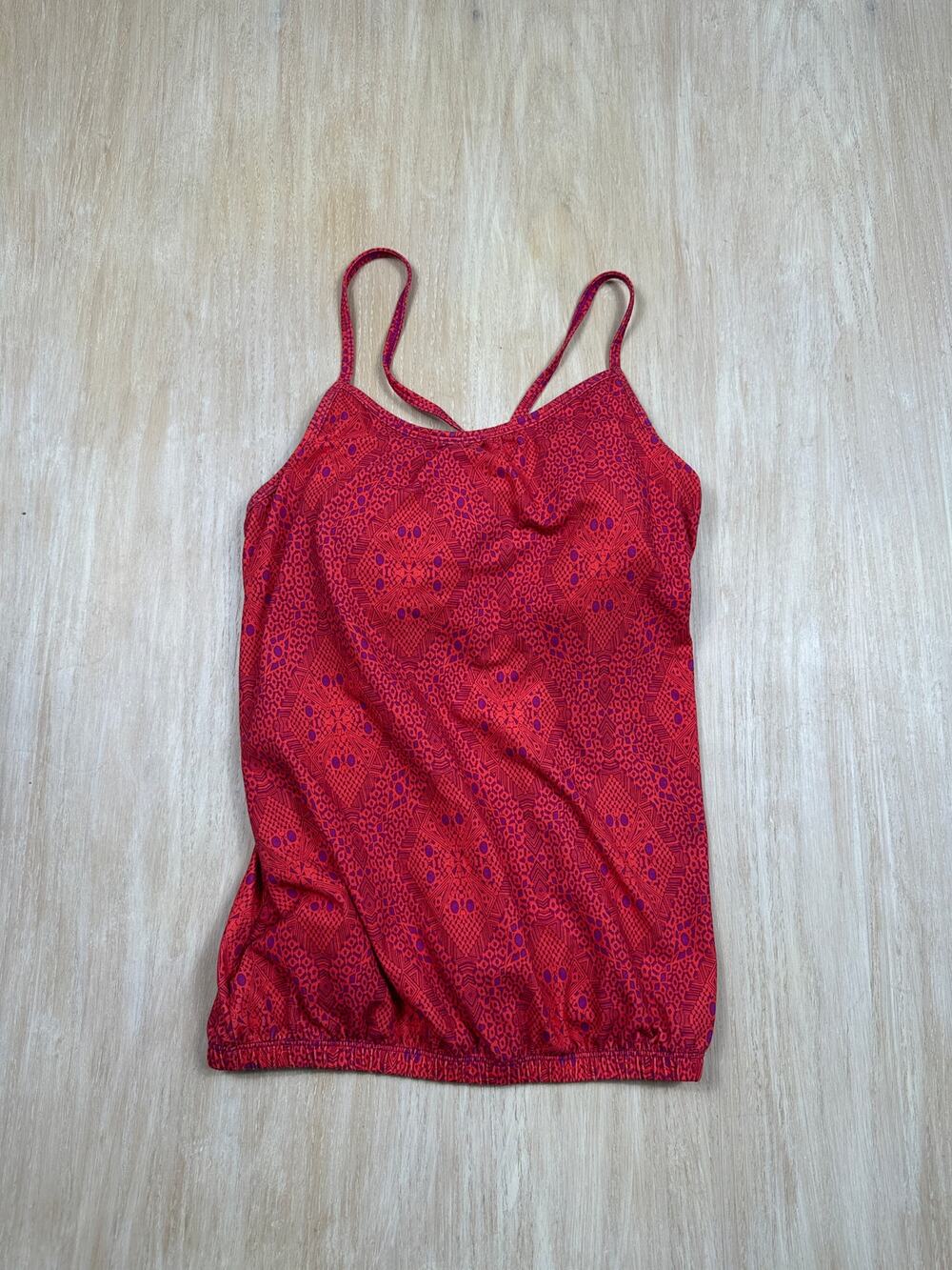 PrAna Red Purple Geometric Tribal Print Strappy Shelf Bra Yoga Tank Top Large